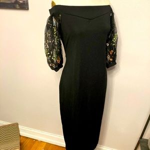 Black Dress with Floral Lace Sleeves Sz 3XL
